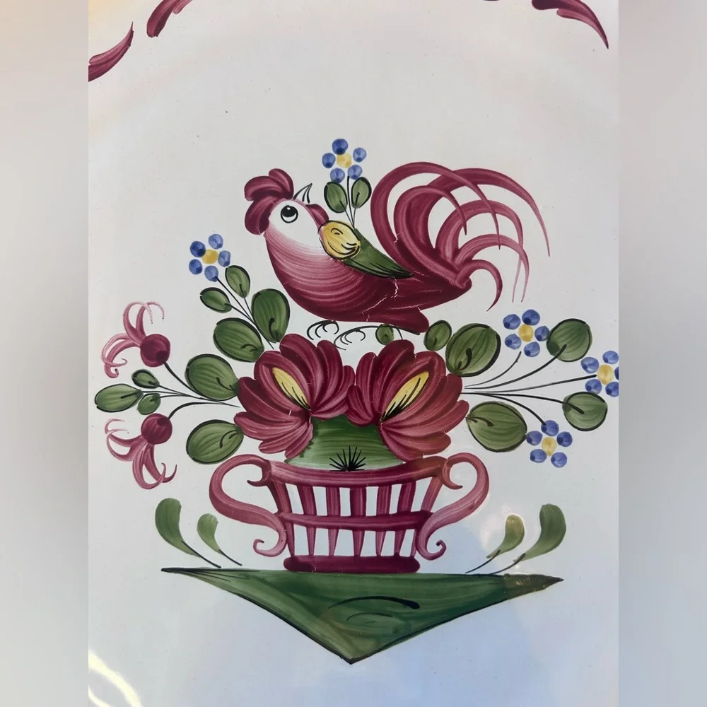 French Country Decorative Ceramic  Cake Plate with Rooster Design EUC